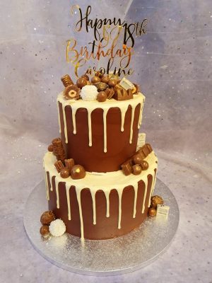 DC014 2 tier chocolate drip cake- with topper - Ravens Bakery of Essex Ltd